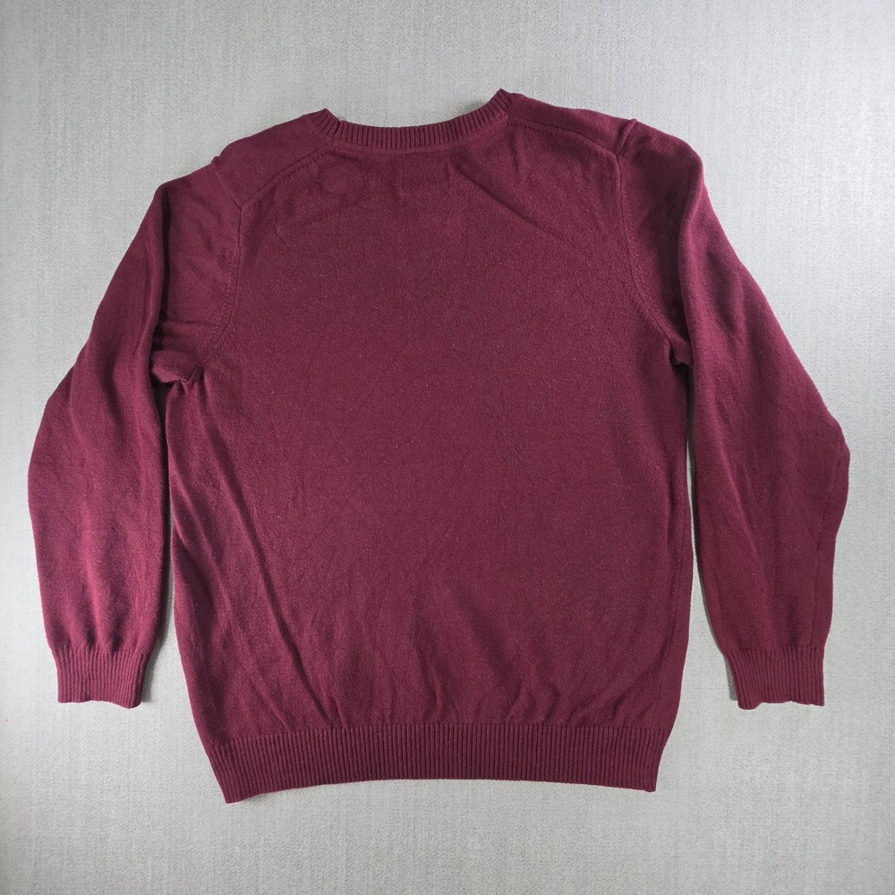 G.H. Bass & Co. Sweater Mens Medium Burgundy Crewneck Cotton Blend Faux Suede V - Picture 2 of 16